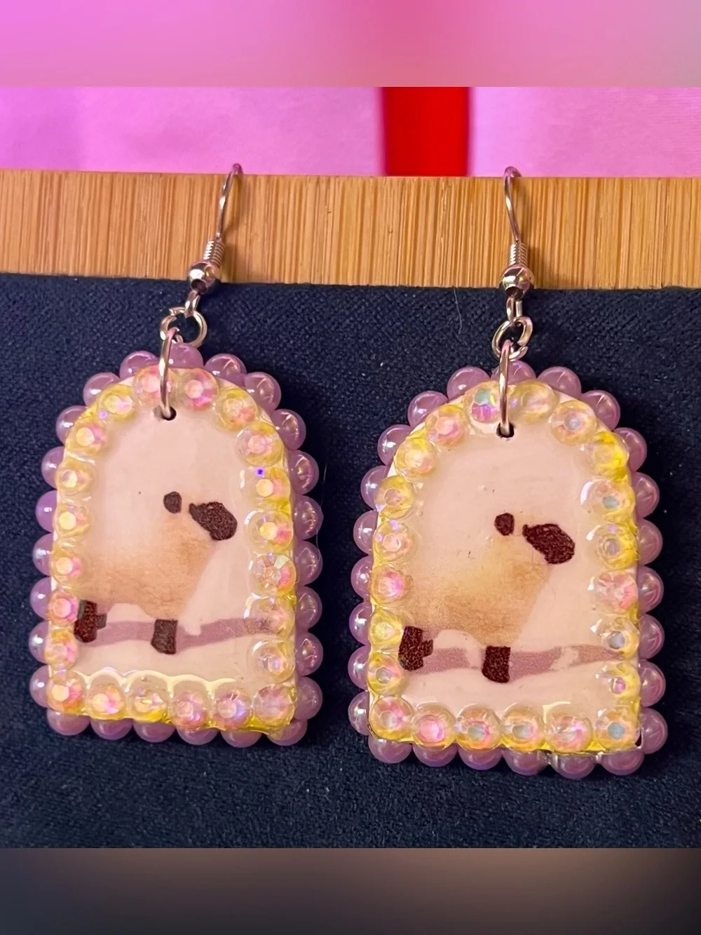 Lavender Bird Charm Beaded Dangle Earrings - Unbranded